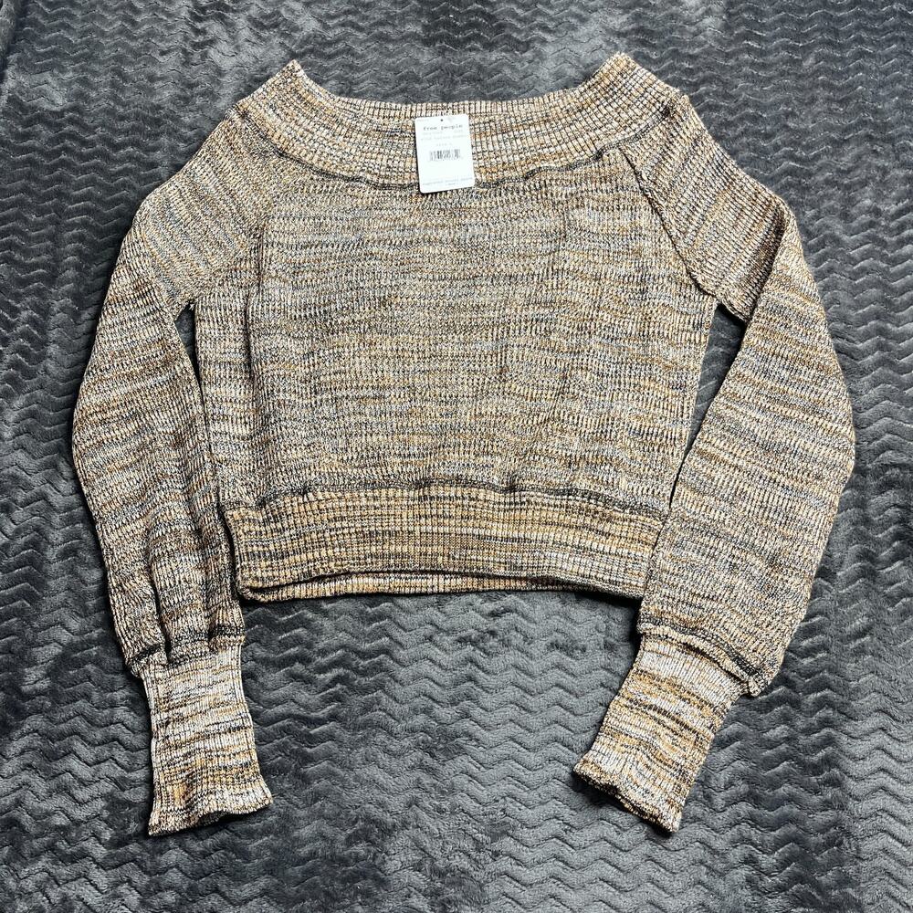 Free People Sugar Rush Off Shoulder Sweater Size L wild Combo Semi Crop NWT